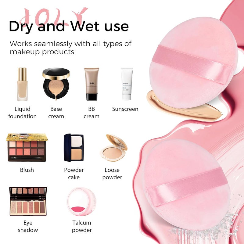 JOLY Round Powder Puff for Face Makeup Sponge Beauty Blender Velour Puffs Stocking Stuffers for Women to Make Up Loose Powder and Foundation (4Pcs_Pink) - Image 3
